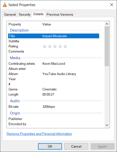 edit music tags using file properties dialog