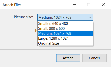 choose photo resolution while attaching images