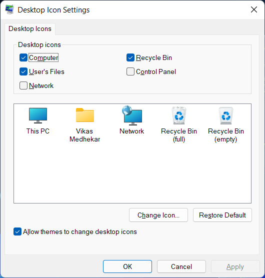 Desktop icon settings