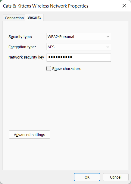 Wireless Properties Dialog