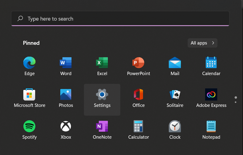 Settings Icon in Windows 11