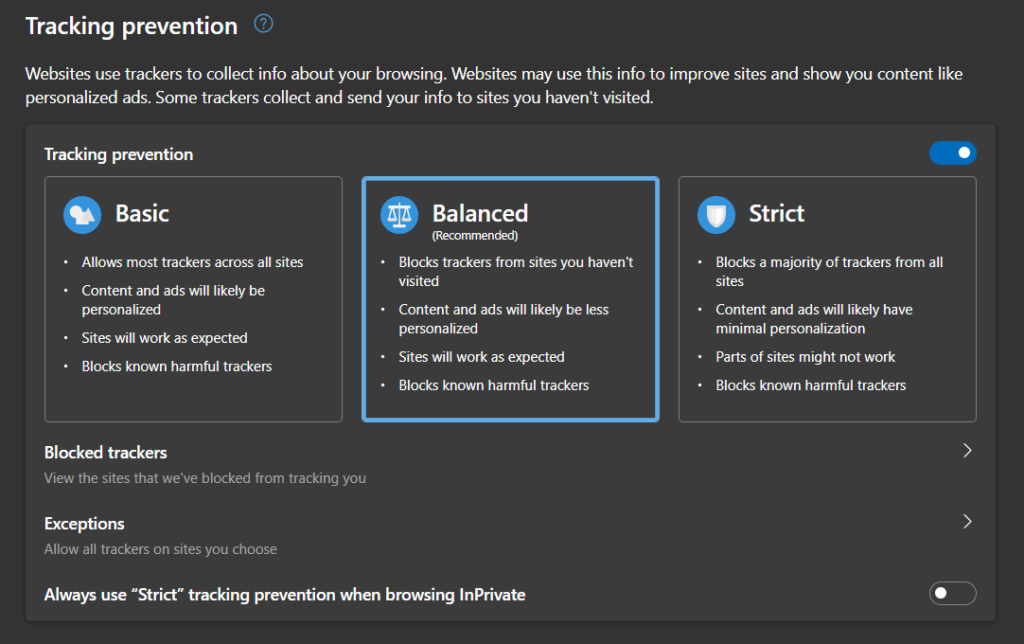 Disable Trackers in Edge