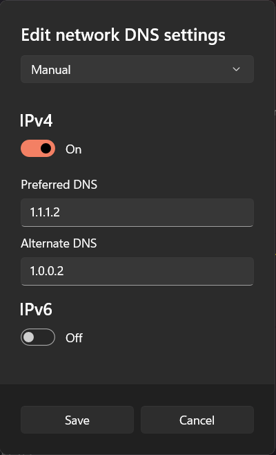 IPv4 DNS Settings for Windows 11