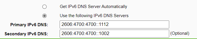 Primary & Secondary DNS Settings for IPv6