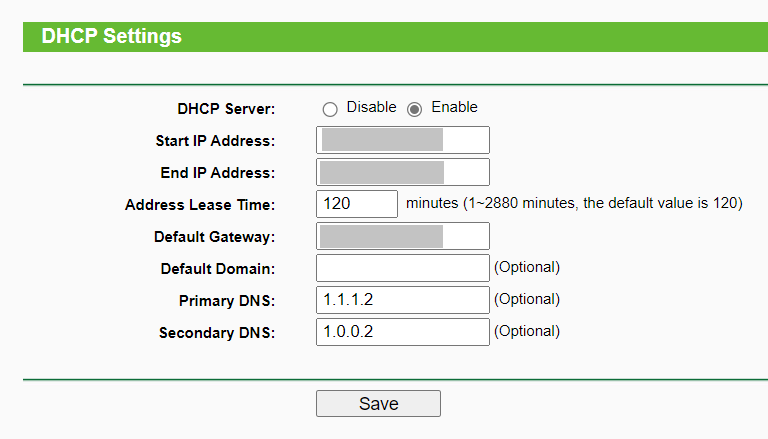 Primary & Secondary DNS Values for IPv4